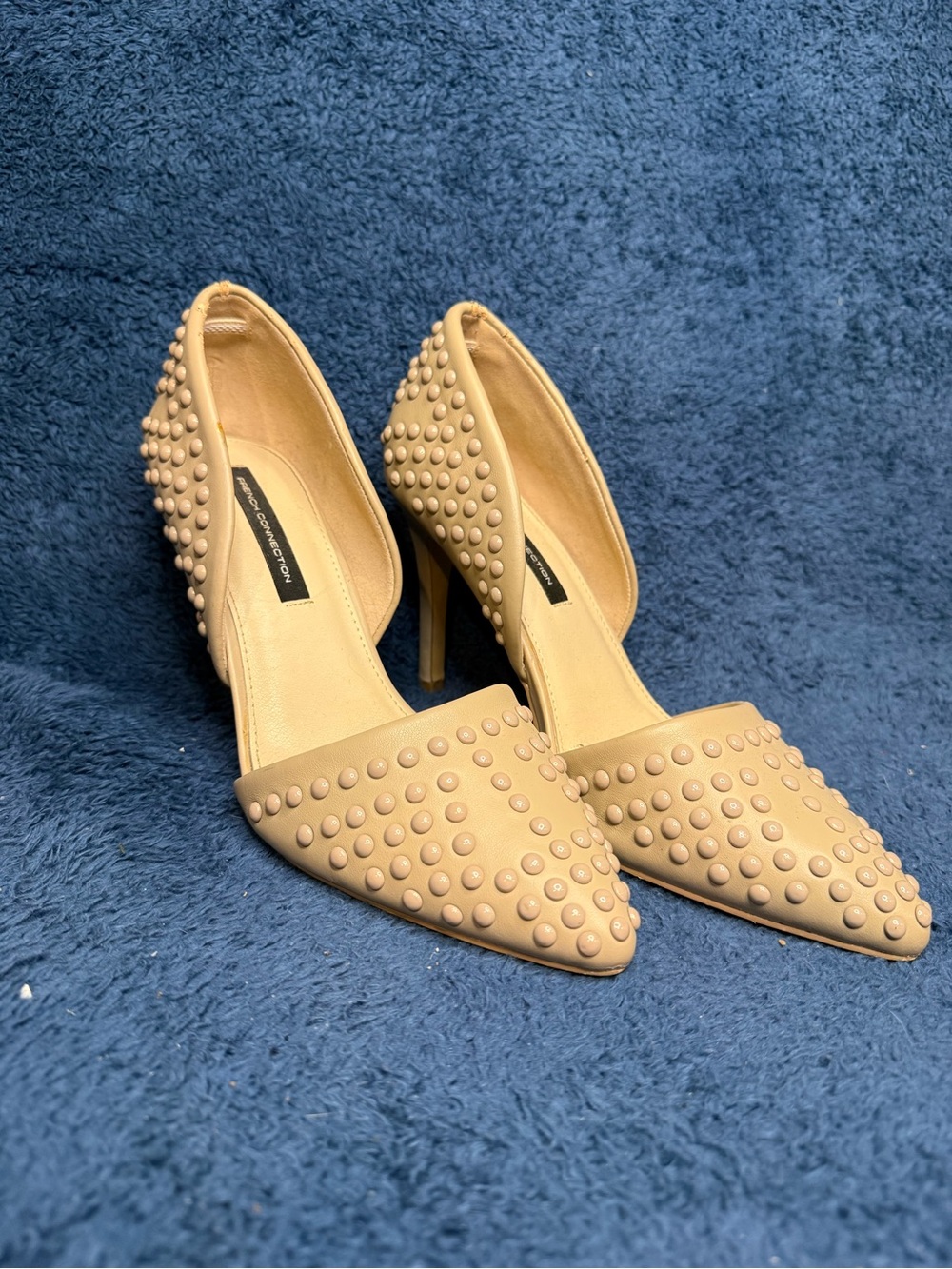 French Connection Nude Studded Pointed-Toe Heels